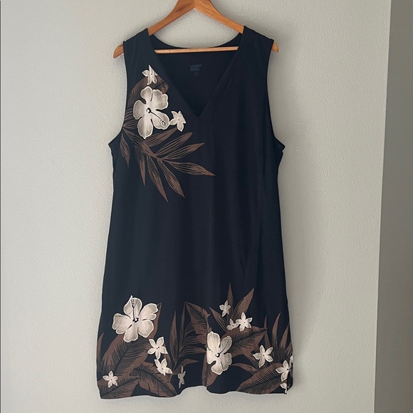 Lands' End Women's Black Floral Palm Jersey Sleeveless Dress/Swim Cover Up - 1X - Picture 2 of 4